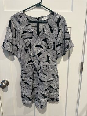 LOFT Black & White Leaf Print Romper